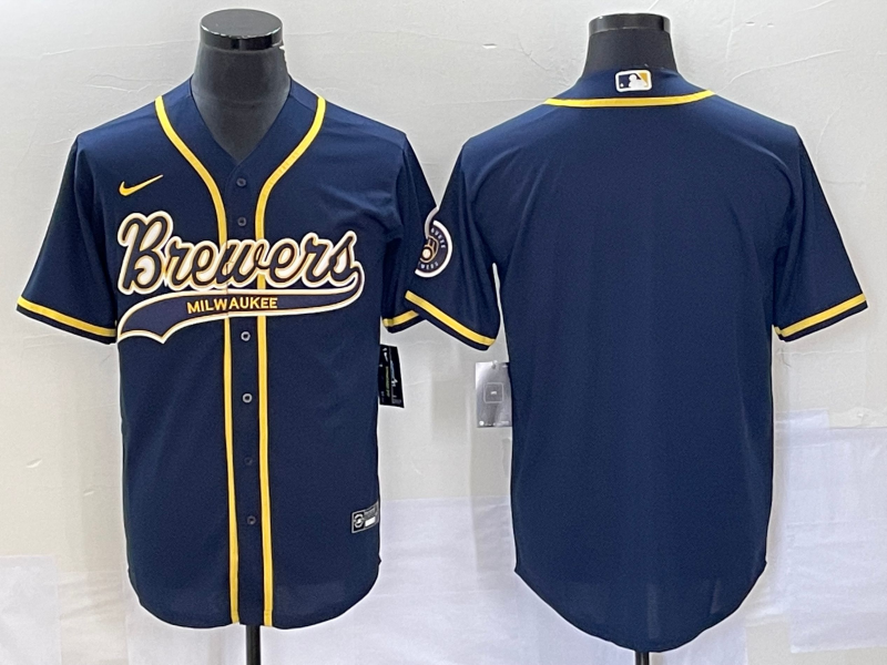 Men's Milwaukee Brewers Navy Blank Jersey Joint Edition